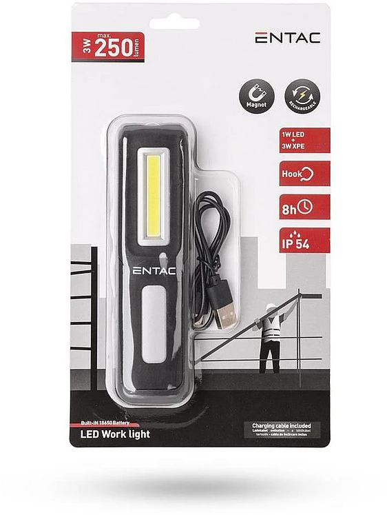 Įkraunamas žibintas Entac Worklight 1W LED + 3W XPE