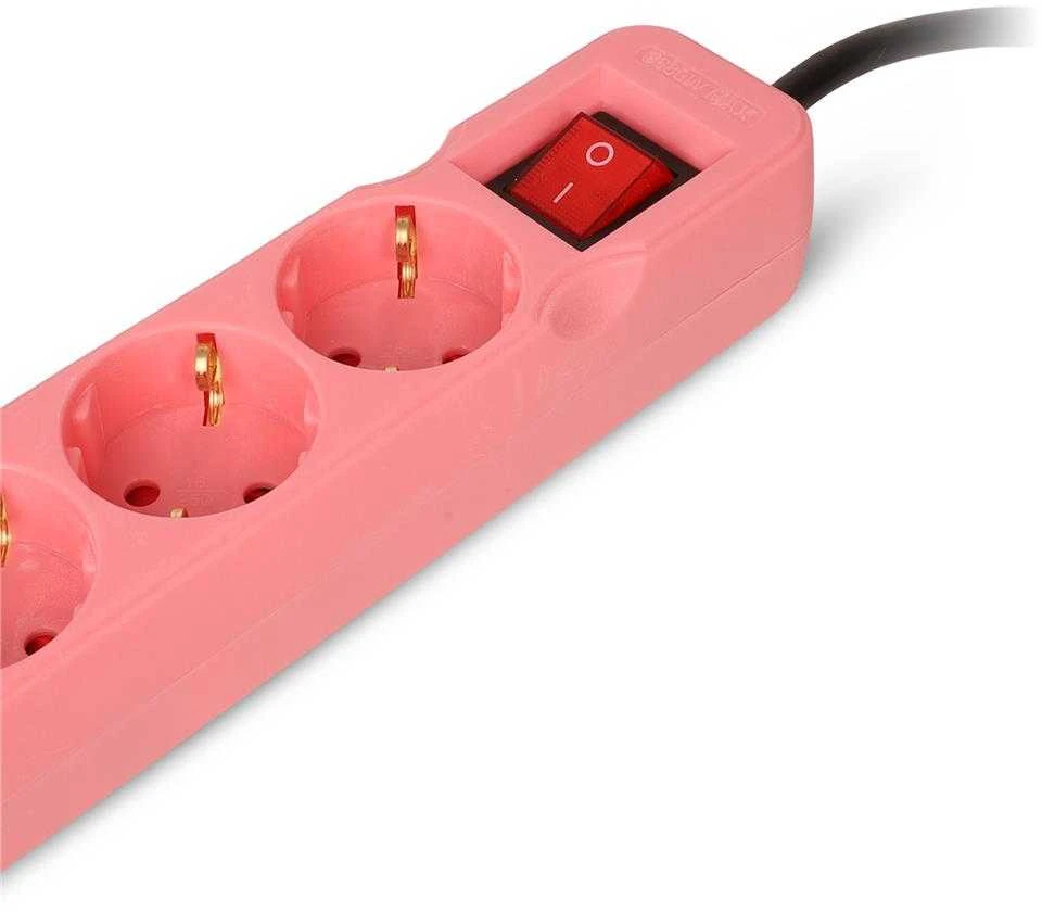 Ilgiklis Entac 3 lizdų +2USB 1.5m 16A su jungikliu, rožinis
