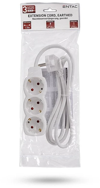 Ilgiklis Entac 3 lizdų 3G1.5 1.5m 3680W