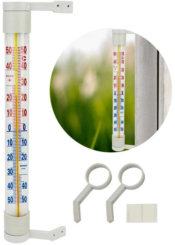 Lauko termometras vidutinis, baltas 3 x 26 cm