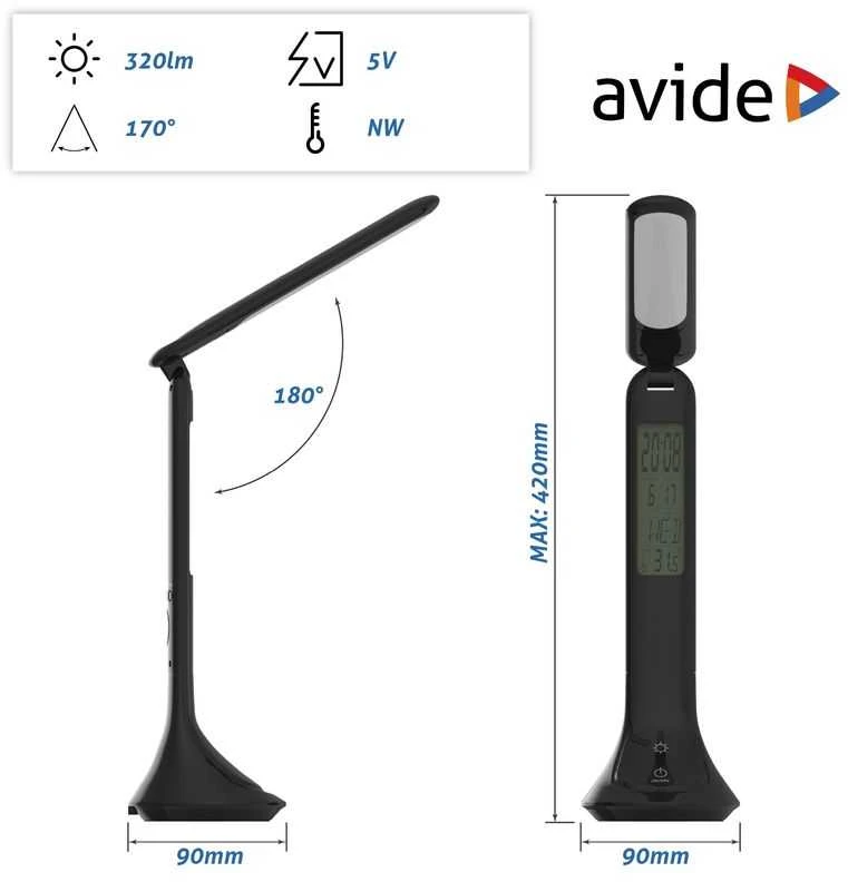 LED įkraunamas stalinis šviestuvas AVIDE Calendar 5W juodas