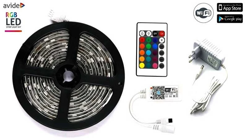 LED juosta Avide RGB WiFi 5050 su pultu, 5m IP65