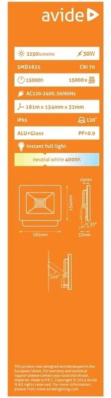 LED SMD prožektorius Avide Slim 1x30W