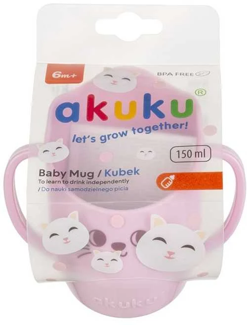 Akuku mokomasis puodelis 150 ml., rožinis, A0696