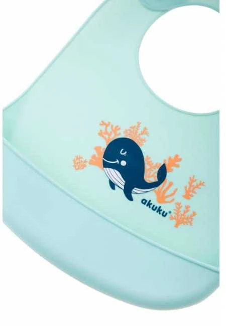 AKUKU silikoninis seilinukas su kišenėle WHALE, A0505