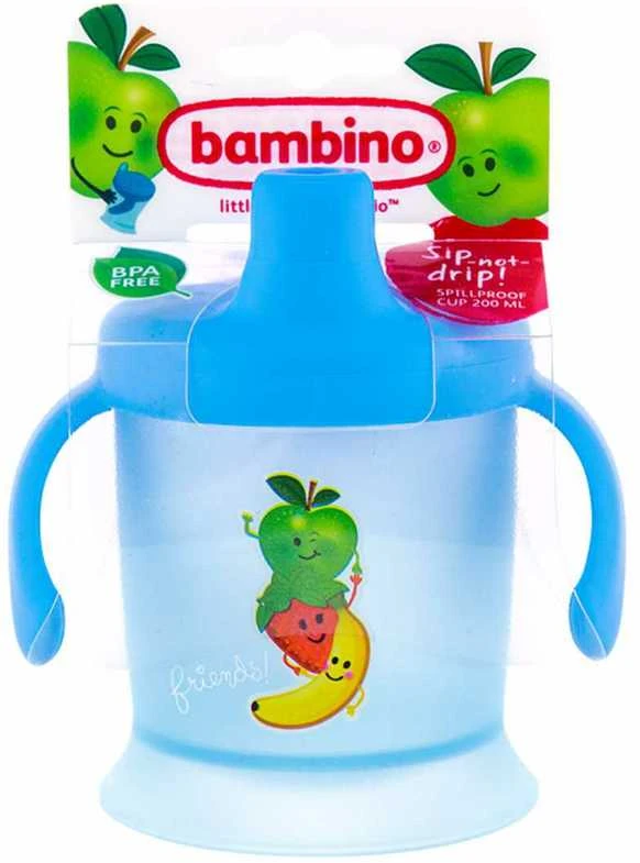 BAMBINO 200 ml gertuvė SIP-NOT-DRIP, mėlyna