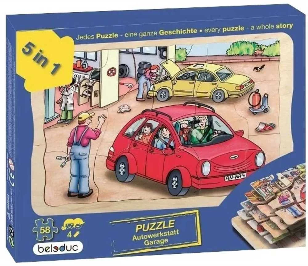 BELEDUC medinė sluoksniuota dėlionė GARAŽAS