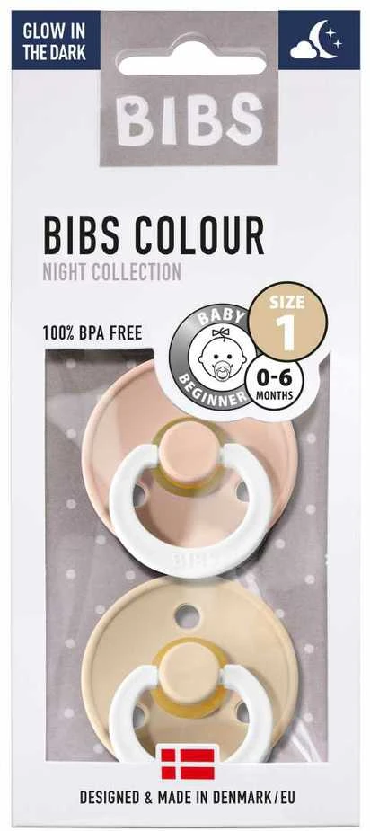 BIBS 0-6 mėn. čiulptukai COLOUR NIGHT, 2 vnt., Vanilla/Blush