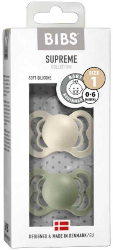 Mam Baby BIBS 0-6 mėn. silikoniniai čiulptukai SUPREME, 2 vnt., Ivory/Sage