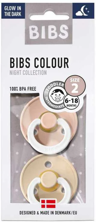 BIBS 6-18 mėn. čiulptukai COLOUR NIGHT, 2 vnt., Vanilla/Blush
