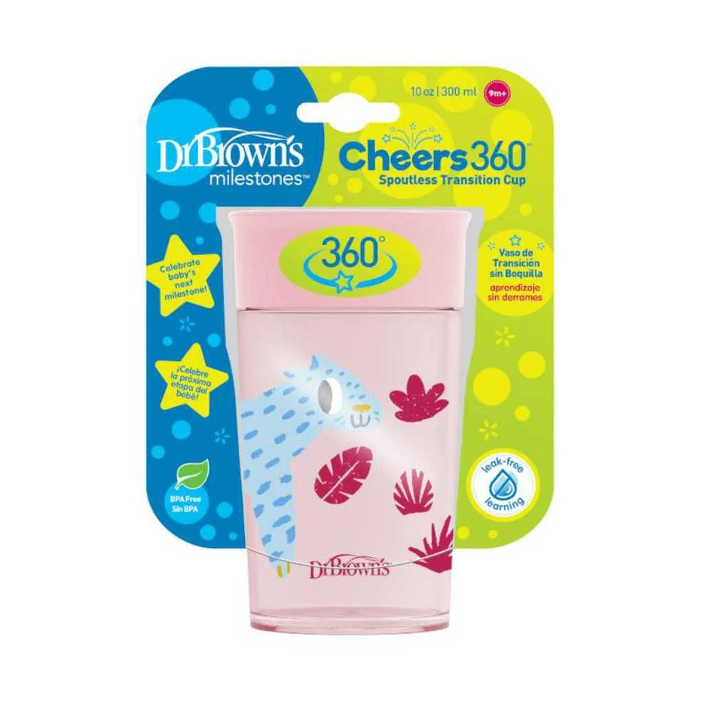 DR. BROWN'S 360 Tumbleris puodelis be snapelio, rožinis, be rankenos, 300 ml