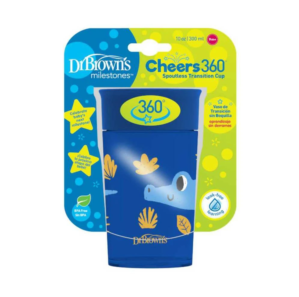 DR. BROWN'S 360 Tumbleris puodelis be snapelio, mėlynas, be rankenos, 300 ml