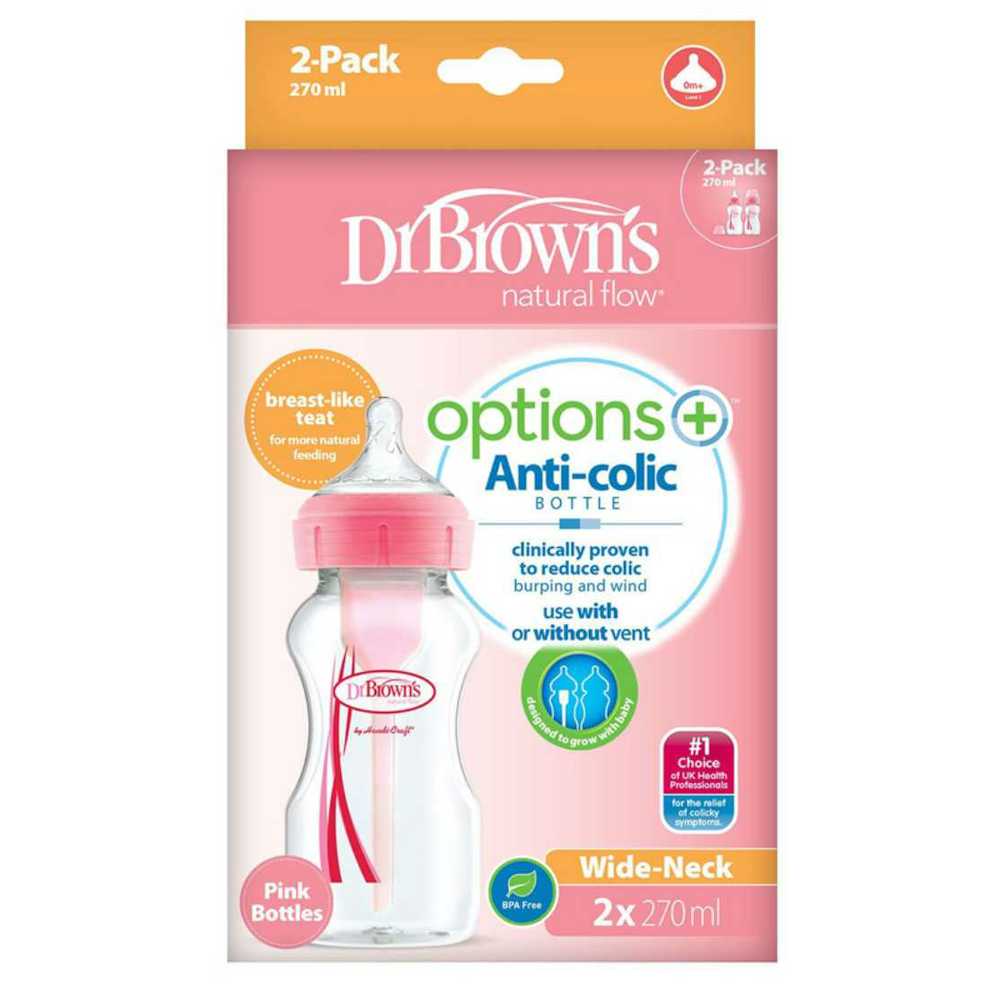 Dr Brown's Anti-Colic kūdikio buteliukas Options+ platus kaklelis 2 x 270ml