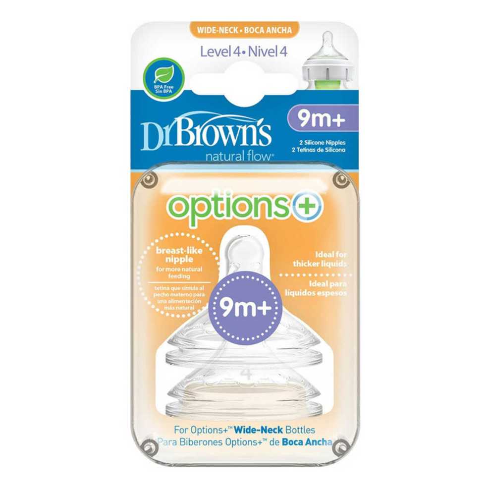 DR. BROWN'S OPTIONS+ LEVEL 4 plataus kaklelio silikoniniai žindukai 9+ mėn., 2 vnt.