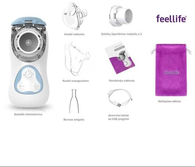 FEELLIFE nešiojamas vaikiškas inhaliatorius AIR KIDS, geltonas