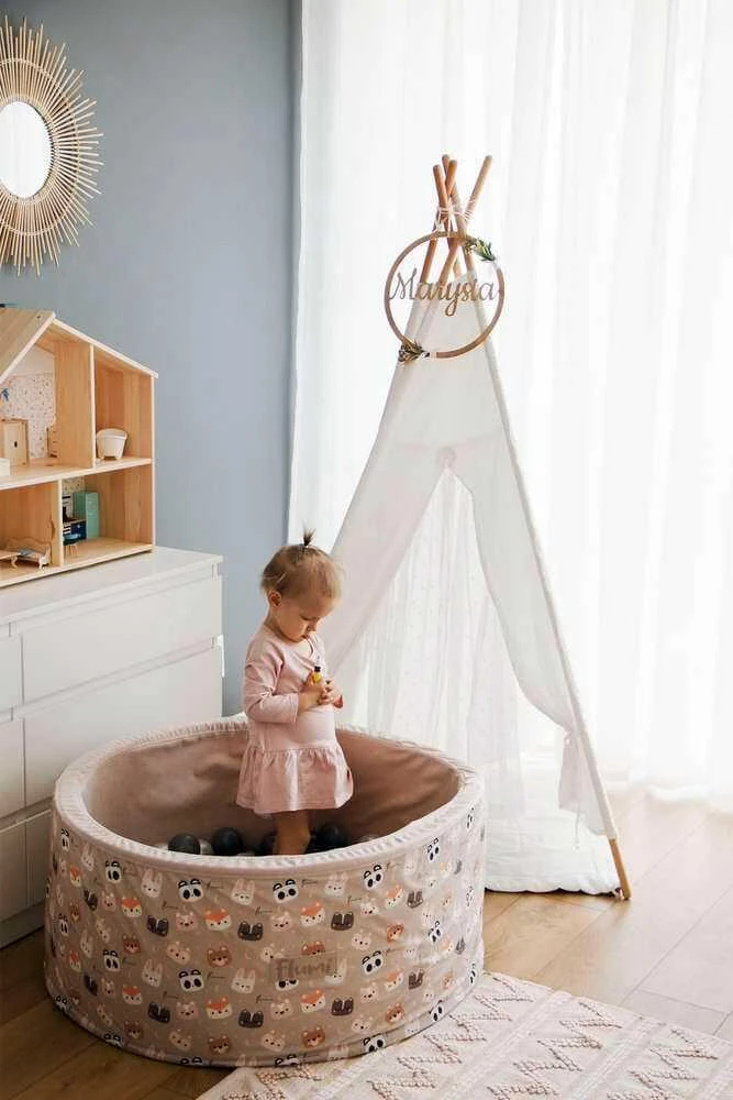 FLUMI personalizuotas kamuoliukų baseinas + 200 kamuoliukų, Bear rusvai gelsvas