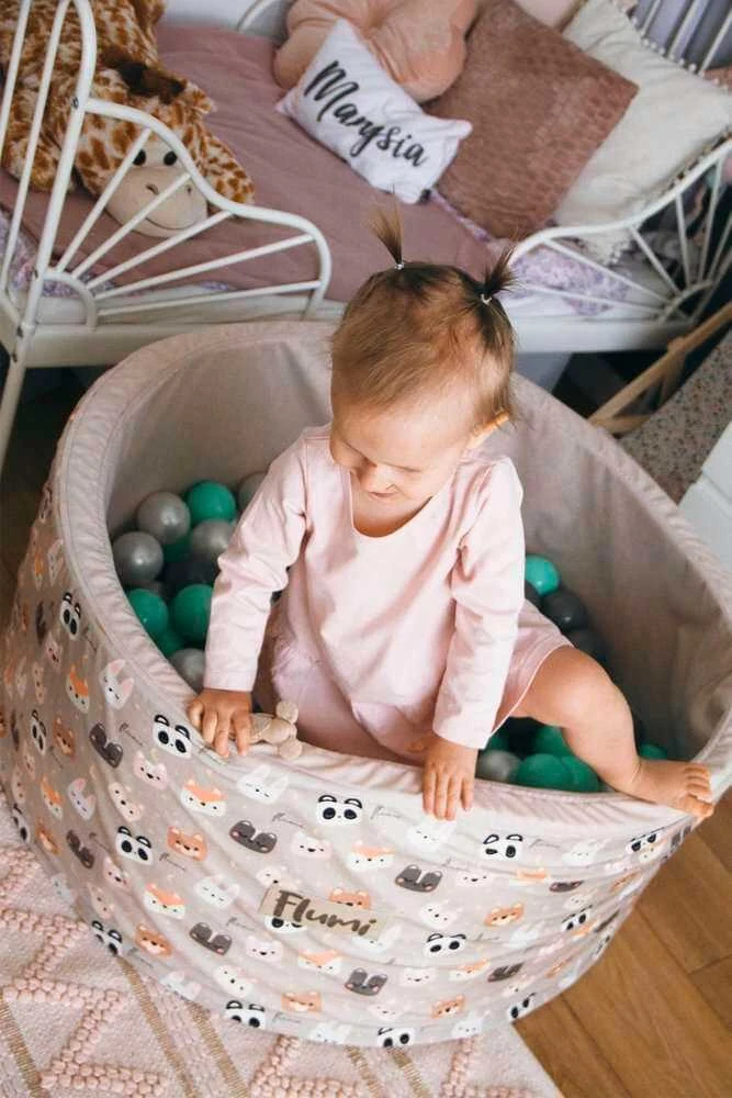 FLUMI personalizuotas kamuoliukų baseinas + 200 kamuoliukų, Bear rusvai gelsvas