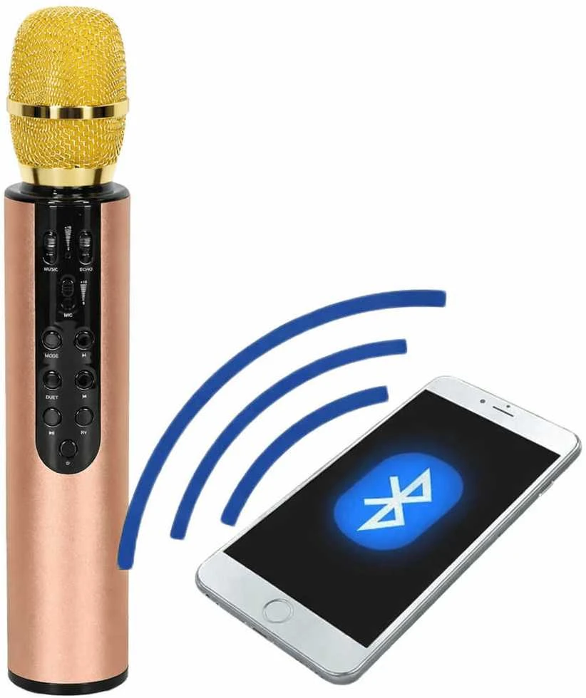 Ikonka Bluetooth belaidis karaokės mikrofonas auksinis