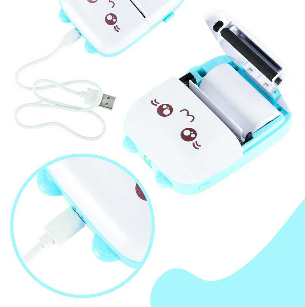 Ikonka KIK Mini terminis etikečių spausdintuvas + USB laidas, mėlynas