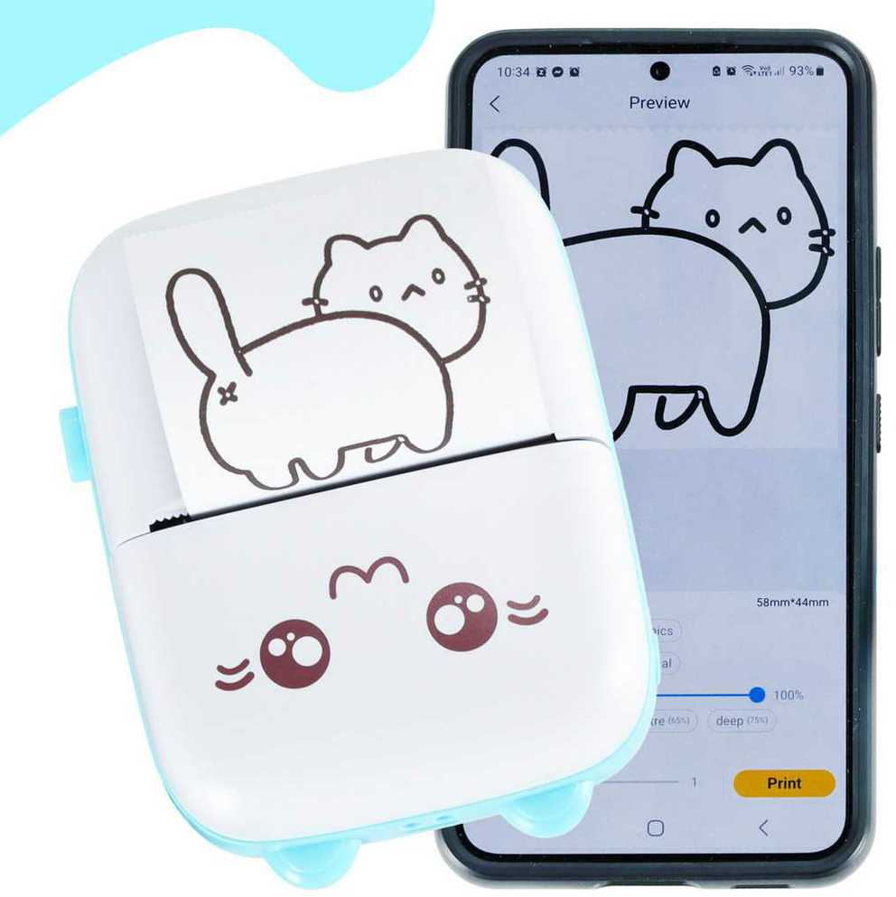 Ikonka KIK Mini terminis etikečių spausdintuvas + USB laidas, mėlynas