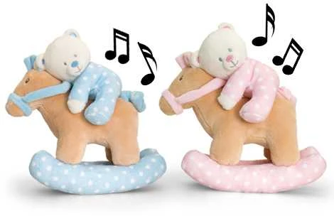 KEEL TOYS meškiukas ant muzikinio arkliuko