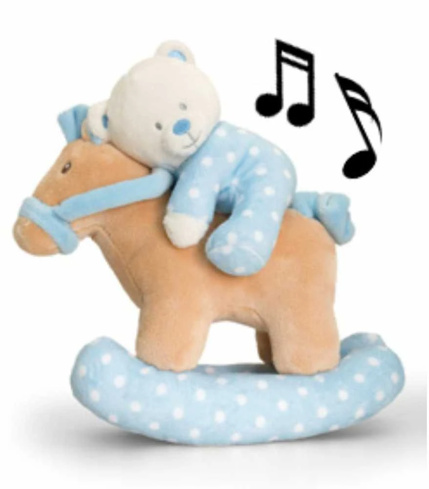 KEEL TOYS meškiukas ant muzikinio arkliuko