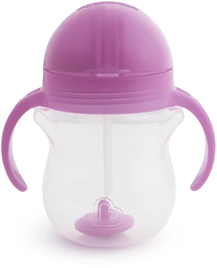 MUNCHKIN 207 ml gertuvė su šiaudeliu TIP&SIP STRAW, violetine, 6+ mėn.