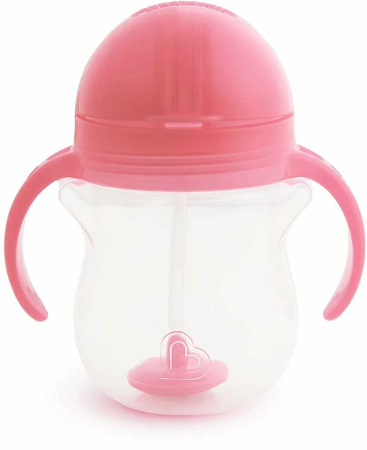 MUNCHKIN 207 ml gertuvė su šiaudeliu TIP&SIP STRAW, rožinė, 6+ mėn.