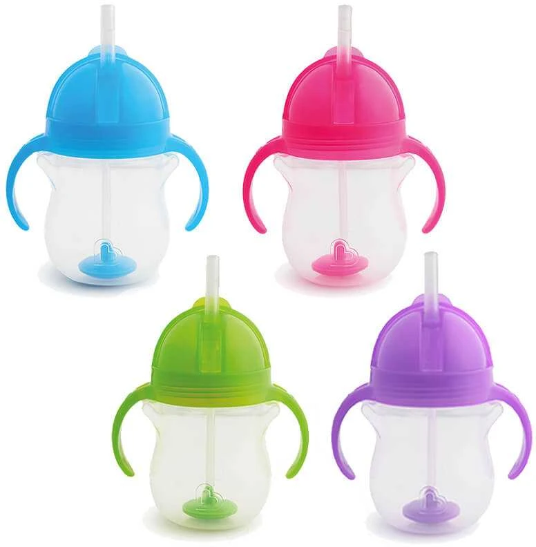 MUNCHKIN 207 ml gertuvė su šiaudeliu TIP&SIP STRAW, violetine, 6+ mėn.
