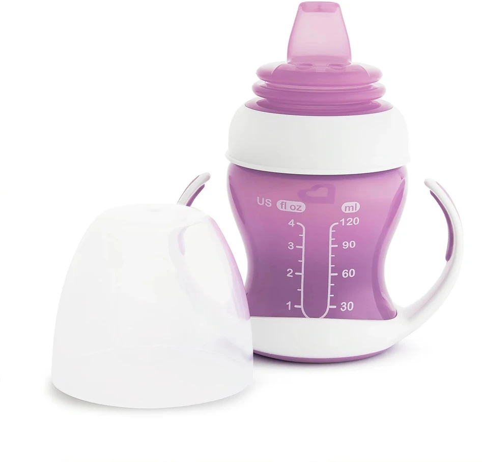MUNCHKIN mokomoji gertuvė su rankenomis ir minkštu snapeliu, Gentle Transition, violetinės spalvos, 4mėn+, 118 ml, 012550WWW