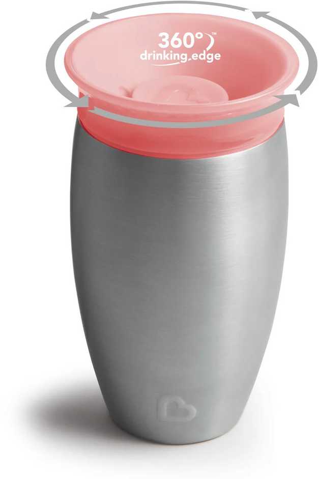 MUNCHKIN nerūdijančio plieno puodelis, Miracle 360, rožinės spalvos, 12mėn+, 296ml, 01245101