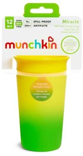 MUNCHKIN MIRACLE keičiantis spalvą neišsiliejantis puodelis-gertuvė, žalia, 266 ml