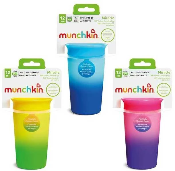 MUNCHKIN MIRACLE keičiantis spalvą neišsiliejantis puodelis-gertuvė, mėlyna, 266 ml