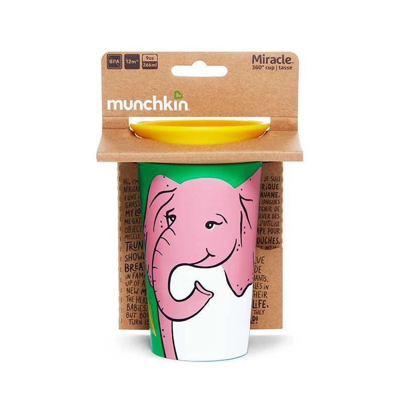 MUNCHKIN mokomasis puodelis, dramblys, Miracle 360 Wildlove, 6mėn+, 266 ml, 05193202