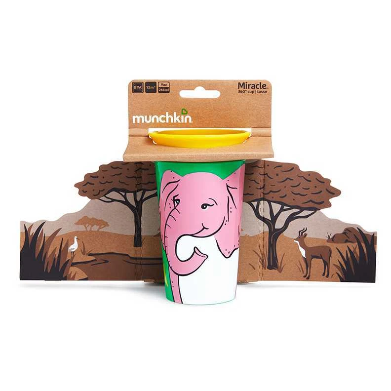 MUNCHKIN mokomasis puodelis, dramblys, Miracle 360 Wildlove, 6mėn+, 266 ml, 05193202