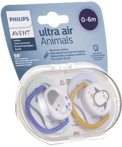 Philips AVENT 0-6 mėn. silikoninis čiulptukas ULTRA AIR B, 2 vnt., SCF080/05