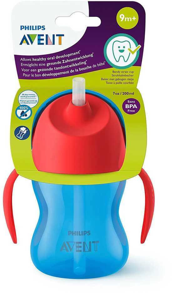Philips AVENT 9+ mėn. puodelis su šiaudeliu 200 ml, mėlynas