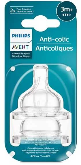 Philips AVENT Anti-Colic M žindukai nuo 3 mėn., 2 vnt., trys skylutės