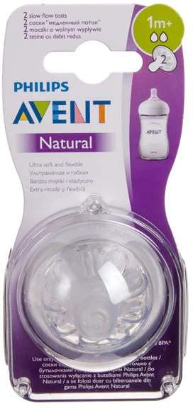 Philips AVENT Natural 1+ mėn. Nr. 2 lėtos tėkmės žindukai, 2 vnt.