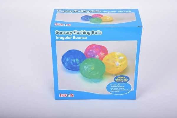 TICKIT sensoriniai šviečiantys kamuoliukai, nereguliarus atšokimas, 4 vnt.