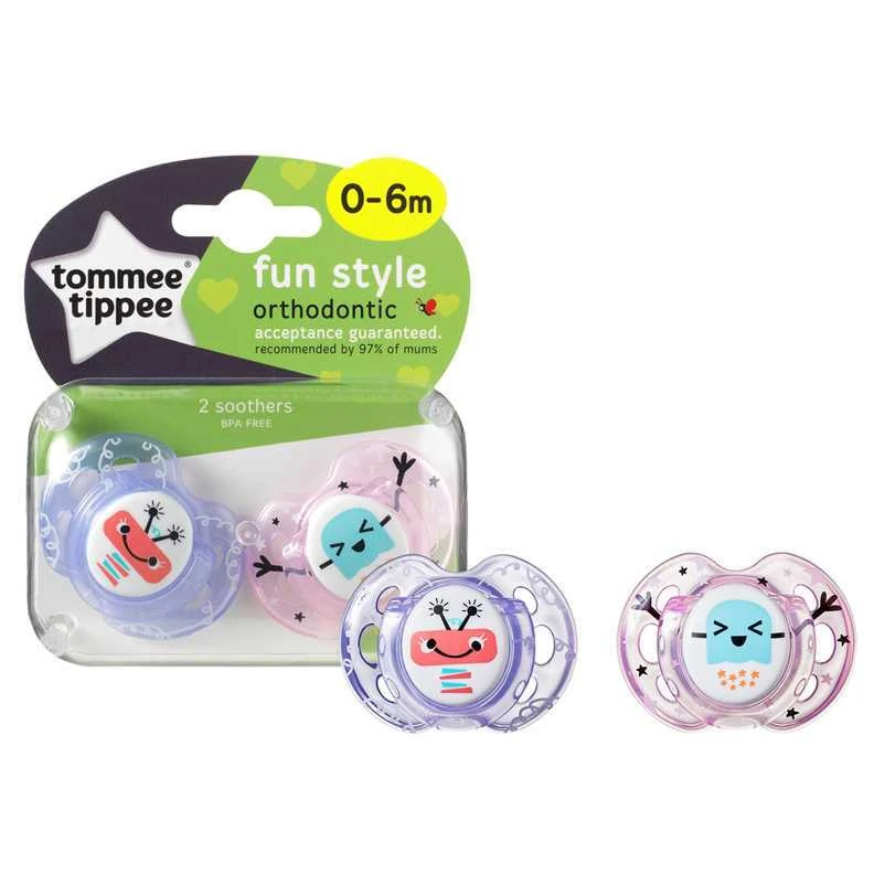 TOMMEE TIPPEE 0-6 mėn. Closer to Nature FUN STYLE čiulptukai, 2 vnt.
