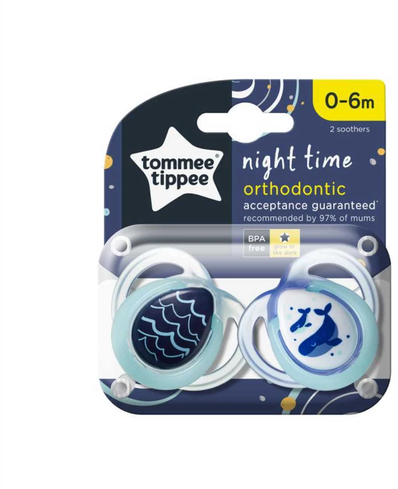 TOMMEE TIPPEE 0-6 mėn. Closer to Nature NIGHT TIME čiulptukai, 2 vnt.