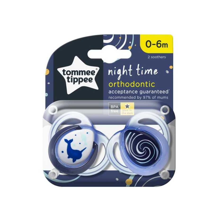 TOMMEE TIPPEE 0-6 mėn. Closer to Nature NIGHT TIME čiulptukai, 2 vnt.
