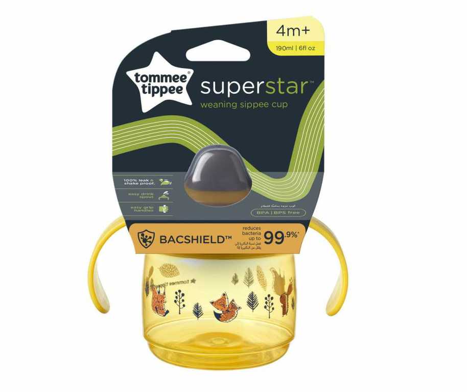 TOMMEE TIPPEE puodelis WEANING SIPPEE, 4 m+, 190 ml, geltonas, 447827