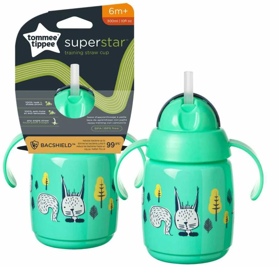 TOMMEE TIPPEE 300 ml 7+ mėn. mokomasis puodelis su šiaudeliu, žalias