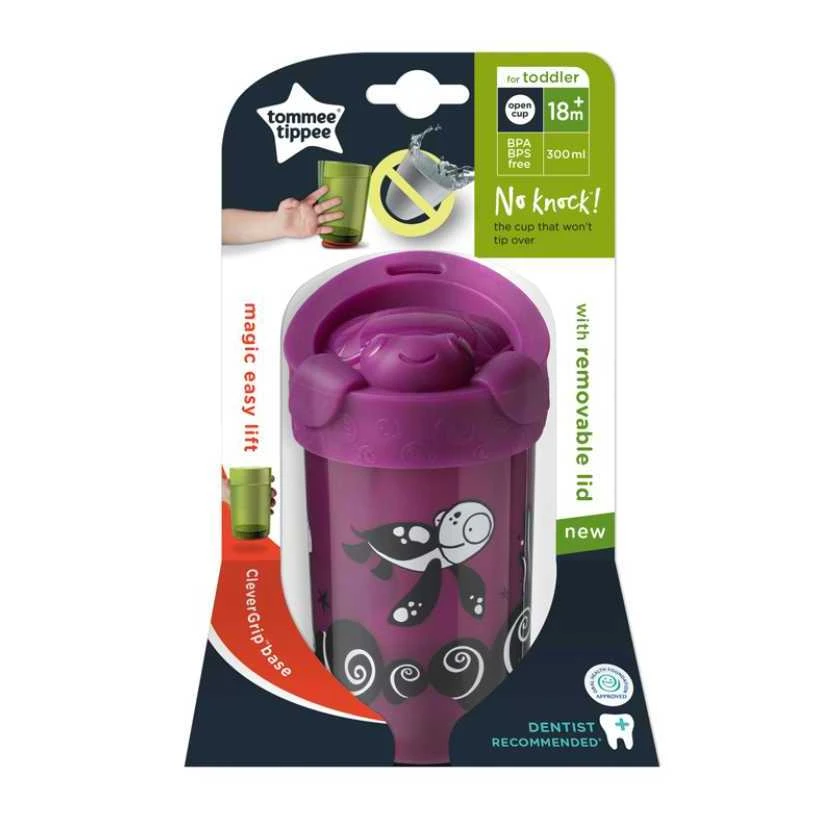 TOMMEE TIPPEE prilimpantis puodelis nuo 18 mėn. NO KNOCK, violetinis, 300 ml