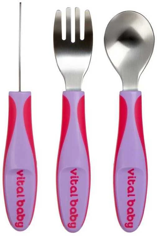 VITAL BABY 12+ mėn. įrankių komplektas NOURISH Big Kid Cutlery Fizz, rožinis