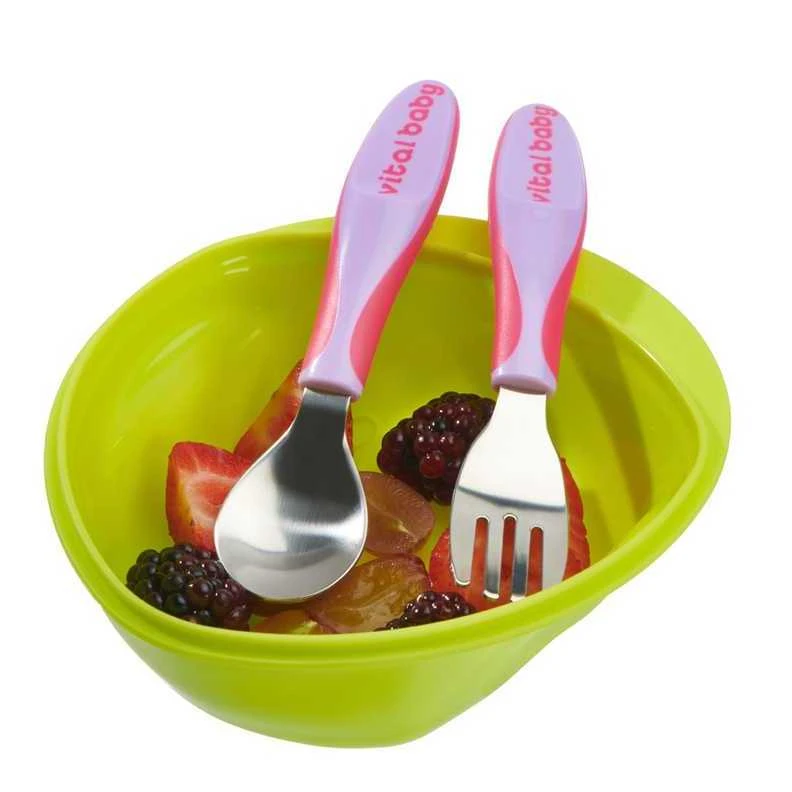 VITAL BABY 12+ mėn. įrankių komplektas NOURISH Big Kid Cutlery Fizz, rožinis