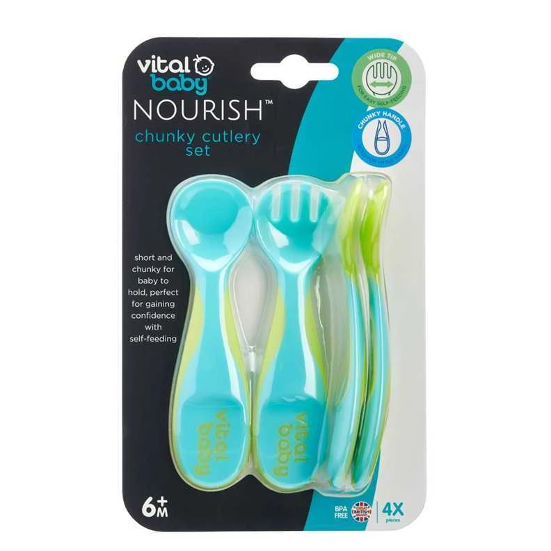 VITAL BABY 6+ mėn. įrankių komplektas NOURISH Chunky Cutlery Set Pop, žalias, 2 vnt.