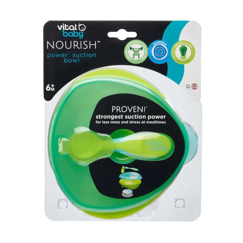 VITAL BABY NOURISH dubenėlis su siurbtuku, dangčiu ir šaukšteliu POP, žalias